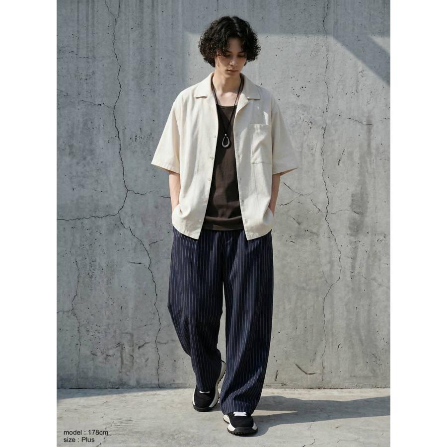 antiqua（アンティカ） シャツ メンズ 半袖 開襟 リネン風 ゆったり