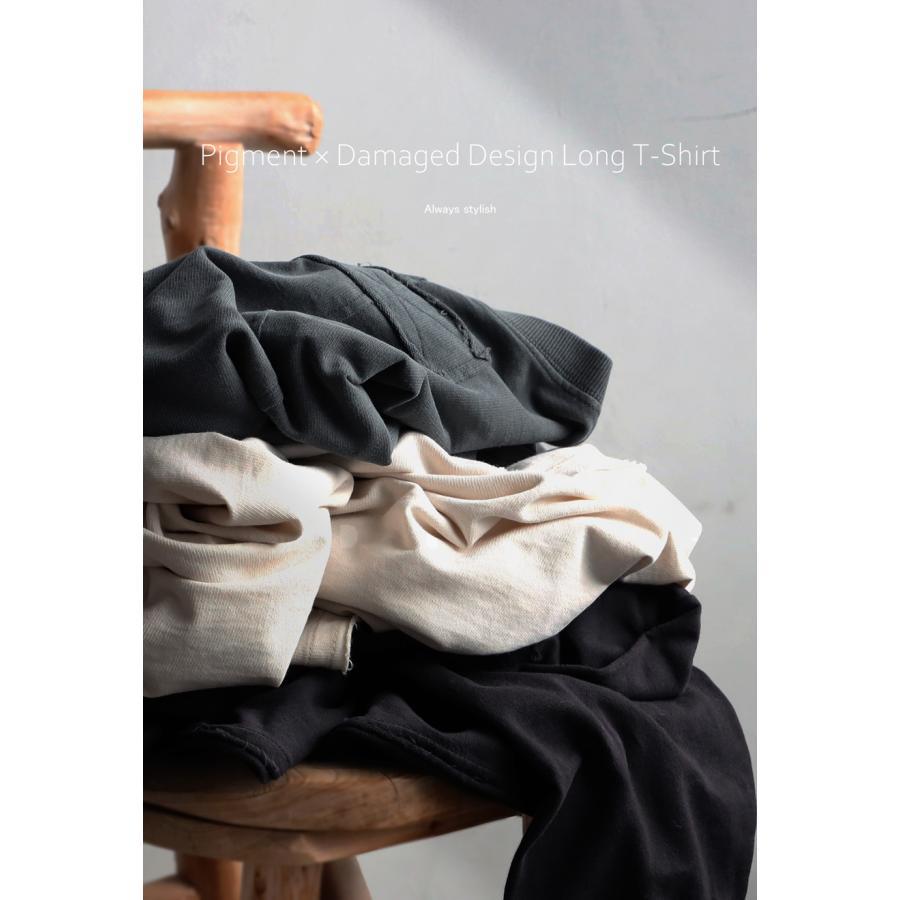 antiqua（アンティカ） ピグメント加工 ロングTシャツ レディース
