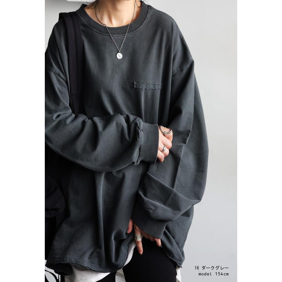 極美品 FAT13oz.天竺織 ピグメント加工ロンT 黒系 JUMBO(XXL) antiqua（アンティカ） ピグメント加工 ロングTシャツ レディース