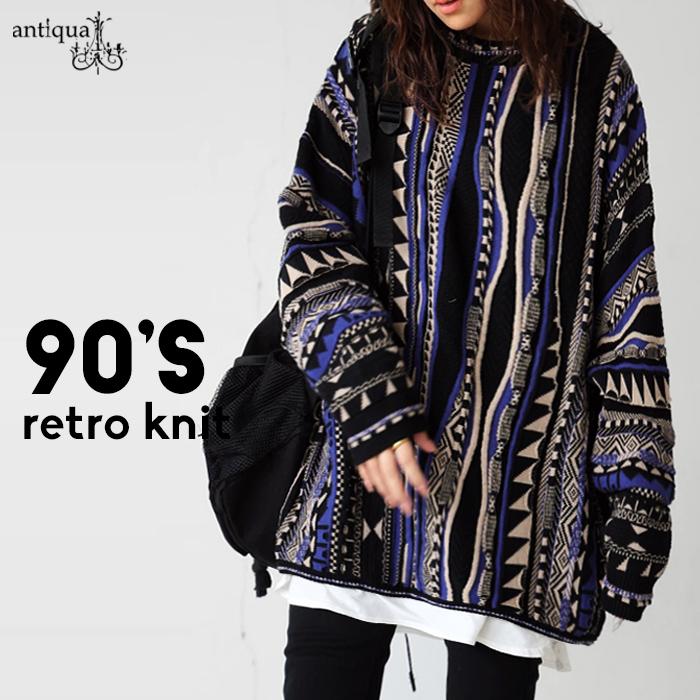 antiqua（アンティカ） 幾何学柄 ジャガードニット レディース 綿100
