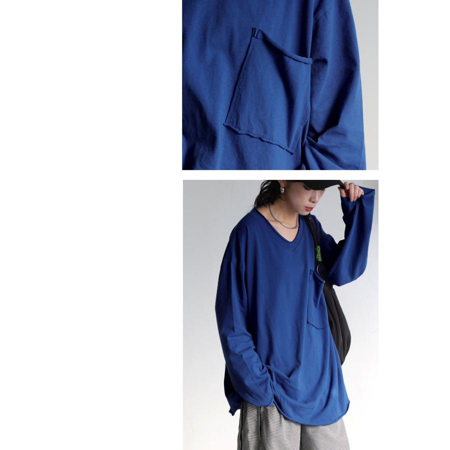 antiqua（アンティカ） カットオフ Vネック ロンT 長袖 レディース 綿