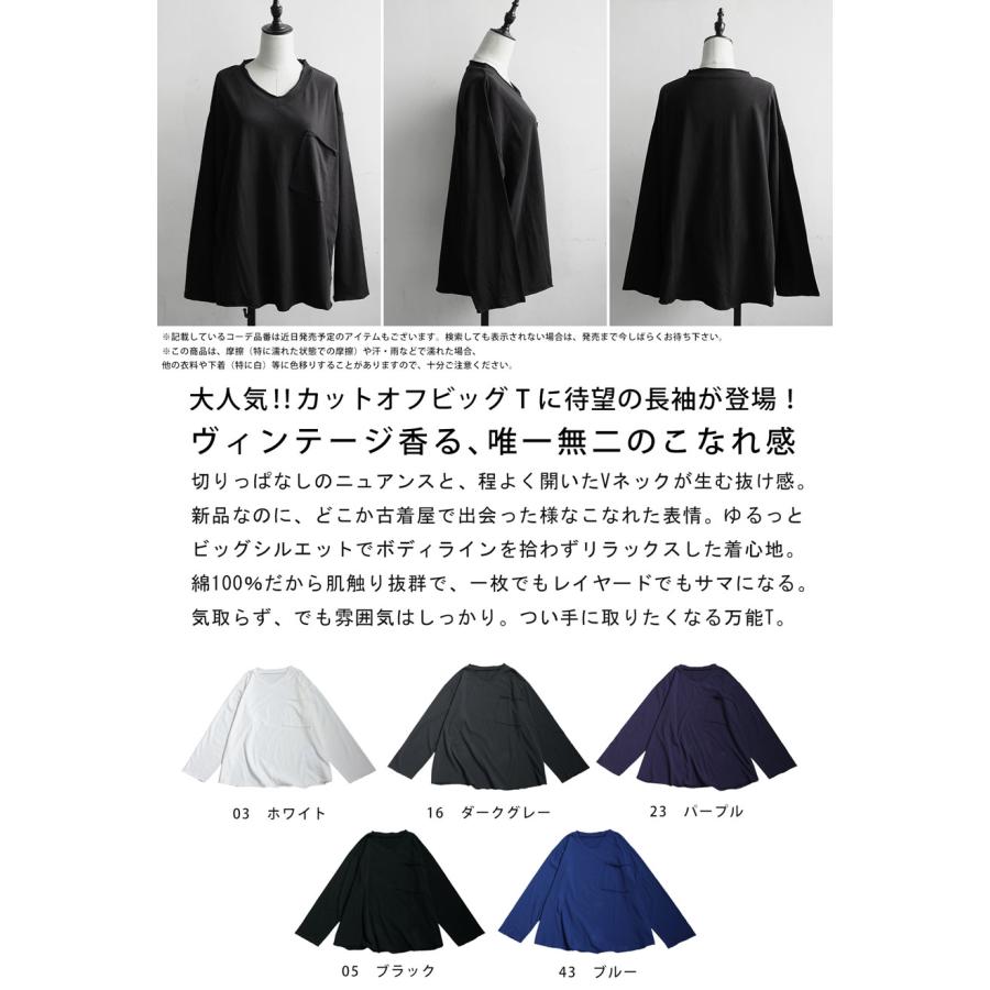 antiqua（アンティカ） カットオフ Vネック ロンT 長袖 レディース 綿