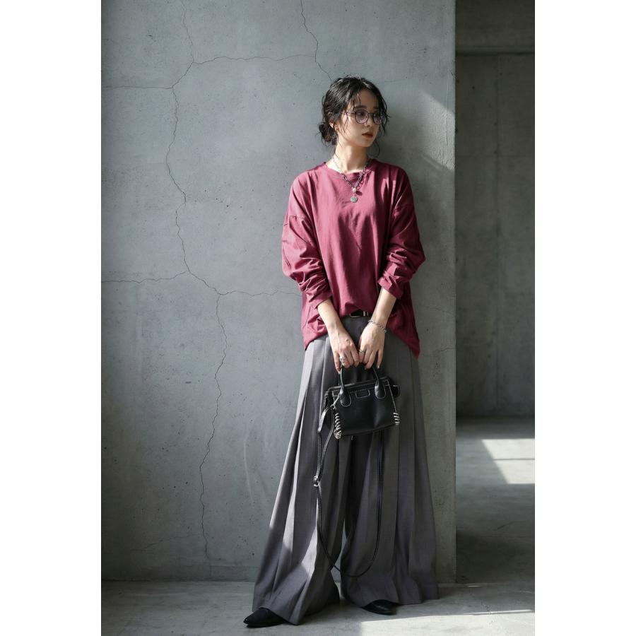 【大幅値下げ】evam eva コットン100% 長袖カットソー ダークグレー antiqua（アンティカ） アウトシーム ロングTシャツ レディース 綿100