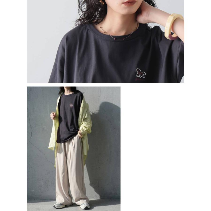 接触冷感 Tシャツ レディース 半袖 綿100% アニマル刺繍 ・再入荷 50ptメール便可 | antiqua | 23