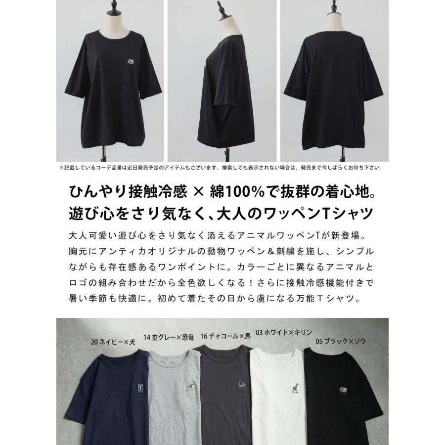 接触冷感 Tシャツ レディース 半袖 綿100% アニマル刺繍 ・再入荷 50ptメール便可 | antiqua | 06