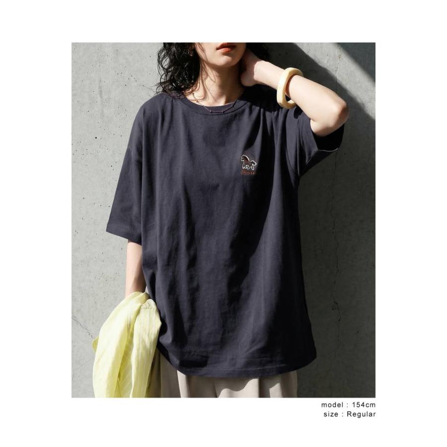 接触冷感 Tシャツ レディース 半袖 綿100% アニマル刺繍 ・再入荷 50ptメール便可 | antiqua | 10