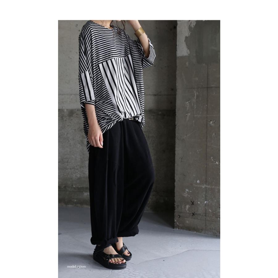 ANIECA バック タック ボーダー プルオーバー 長袖 Off×Black ANIECA