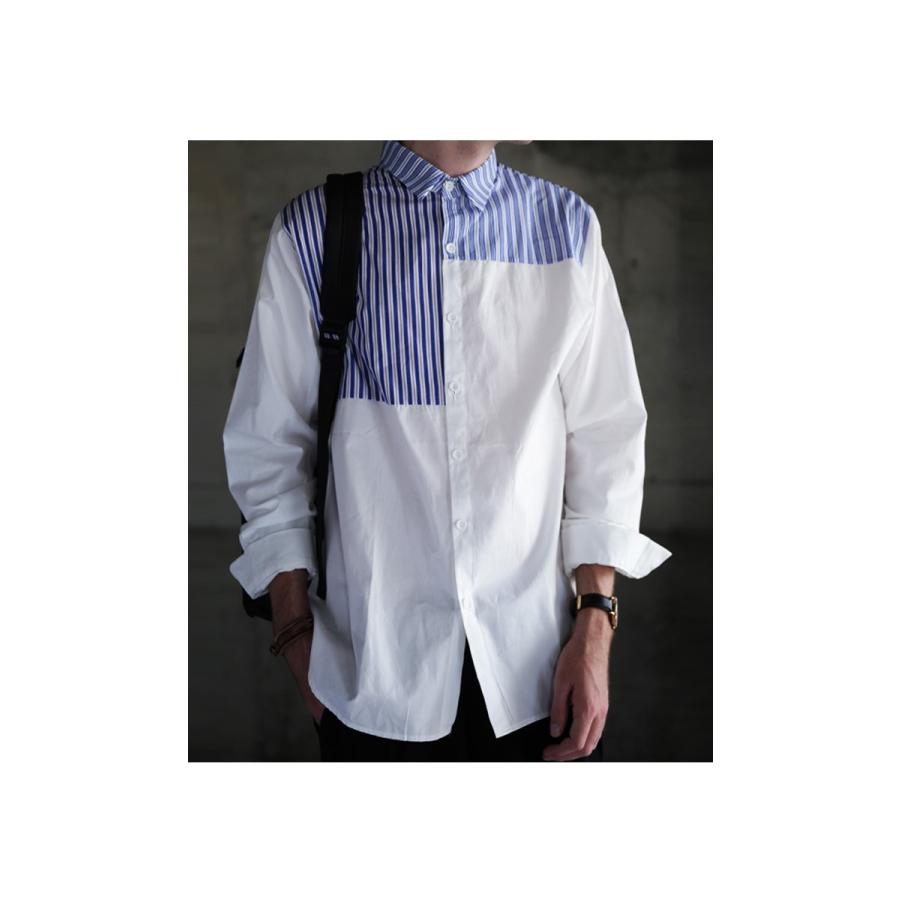 トップス シャツ 長袖 メンズ 綿 綿100 ストライプ ストライプ切替シャツ 送料無料 4月15日0時 再再販 メール便不可 Ze m Antiqua 通販 Yahoo ショッピング