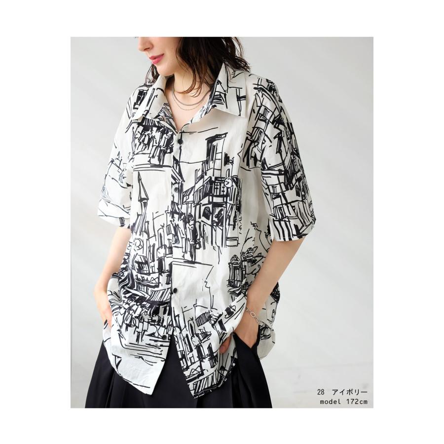 antiqua アート柄シャツ シャツ レディース トップス 半袖 柄 綿