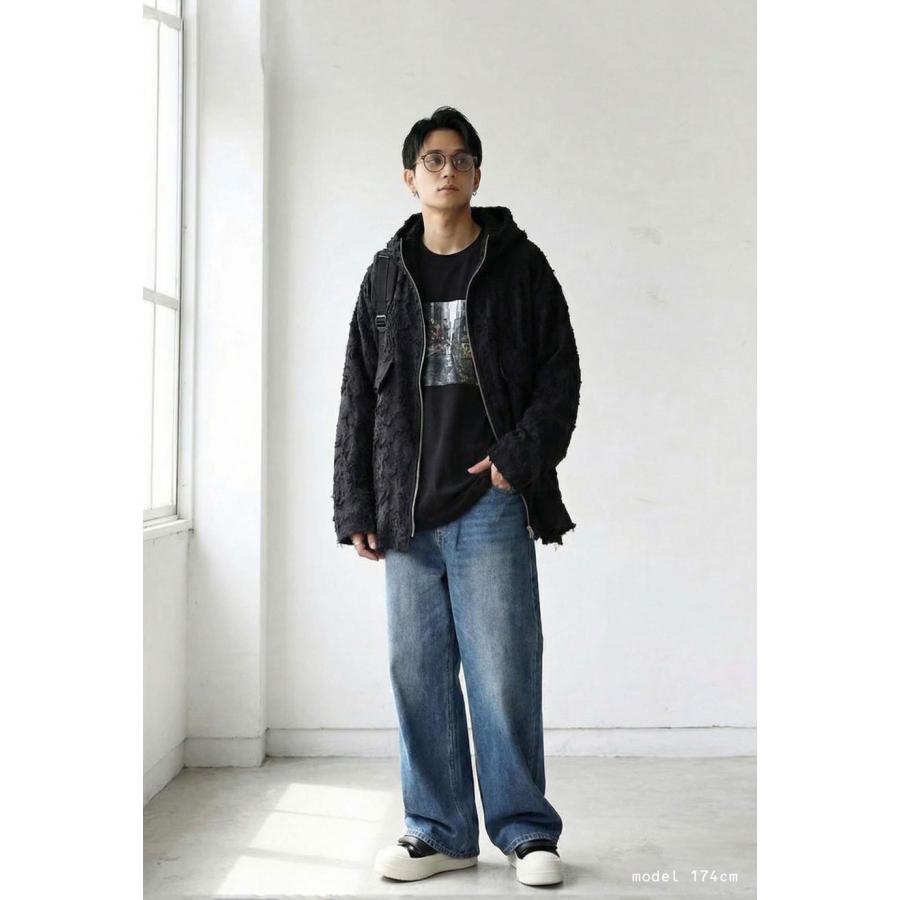 UNDERCOVER フリンジ パーカー ブラック antiqua（アンティカ） シアー フリンジ パーカー 長袖 メンズ ワイド