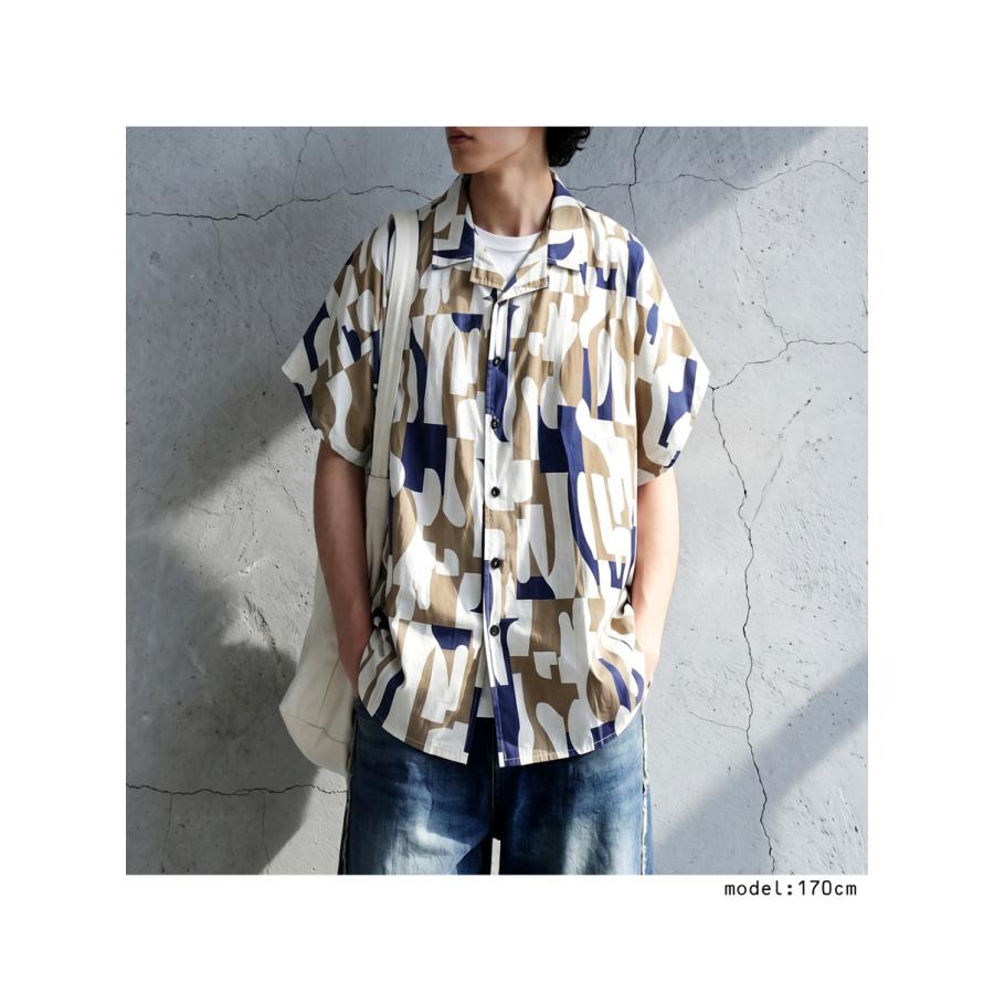 antiqua（アンティカ） レトロ柄 シャツ メンズ 半袖 オープンカラー 