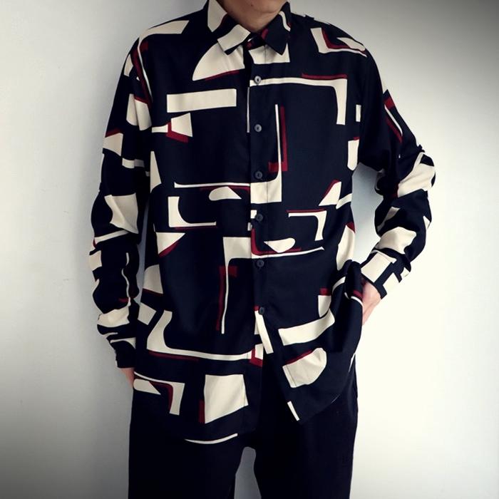 トップス シャツ 幾何学 メンズ ブラック 幾何学柄シャツ 送料無料 再再販 メール便不可 Ze M00 Antiqua 通販 Yahoo ショッピング