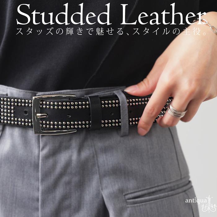 antiqua（アンティカ） 本革 スタッズベルト レディース 幅広デザイン
