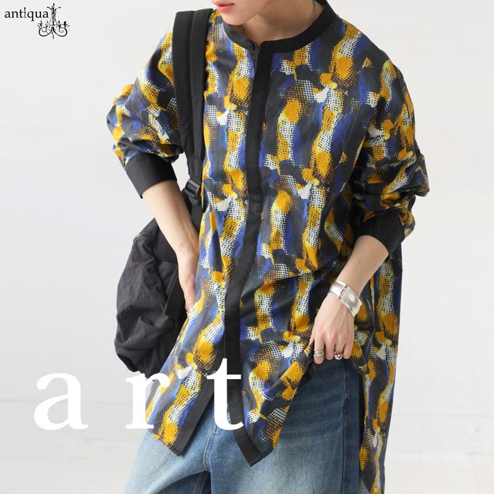 antiqua アート柄シャツ シャツ レディース トップス 長袖 送料 antiqua アート柄シャツ シャツ レディース トップス 長袖 送料