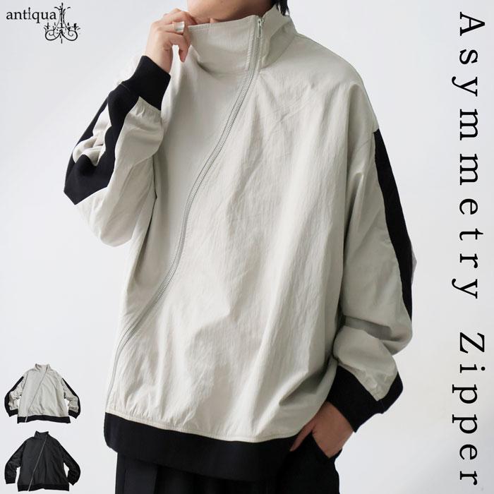 ジャケット・アウター hellow antiqua（アンティカ） 【予約：1月上旬納期】斜めジップ 配色ライン