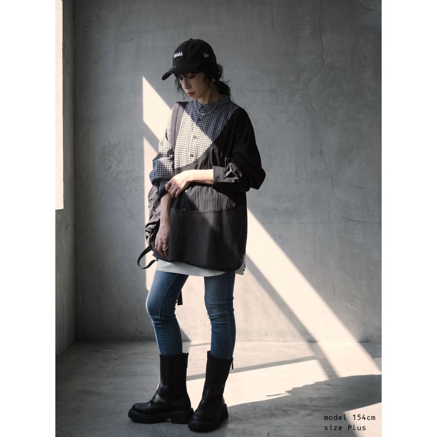 antiqua（アンティカ） シャツ レディース 長袖 バンドカラー 異素材 