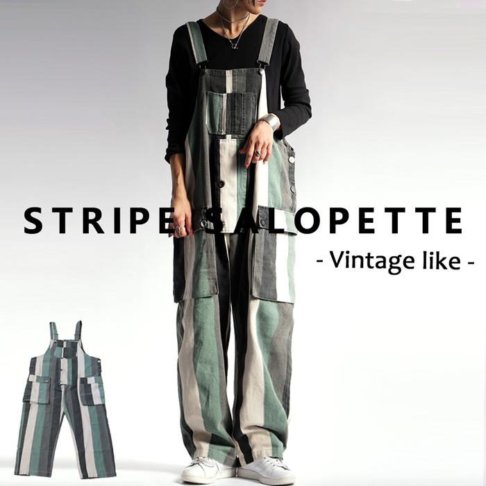 antiqua サロペット レディース ロング ボトムス ストライプ柄