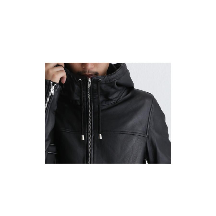 antiqua アウター ジャケット 革ジャン 本革 フーデットレザー