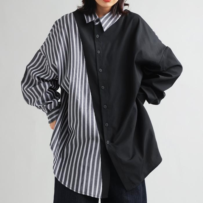 古着屋購入 Simple-Ease 長袖シャツ レディース　切替 0918 antiqua（アンティカ） ストライプ柄 切替シャツ シャツ レディース