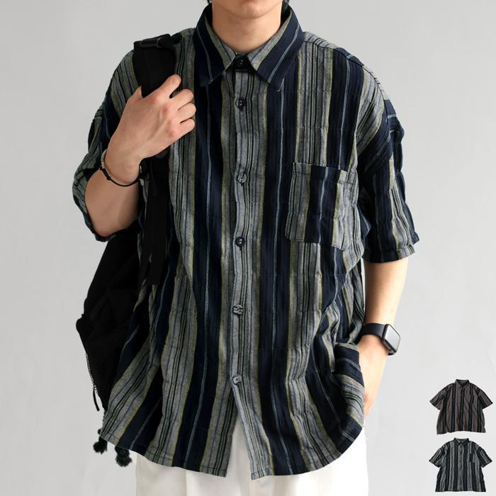 シャツ メンズ トップス 長袖 ストライプ柄 綿100 送料無料・再販。100ptメール便可【Z】 | antiqua