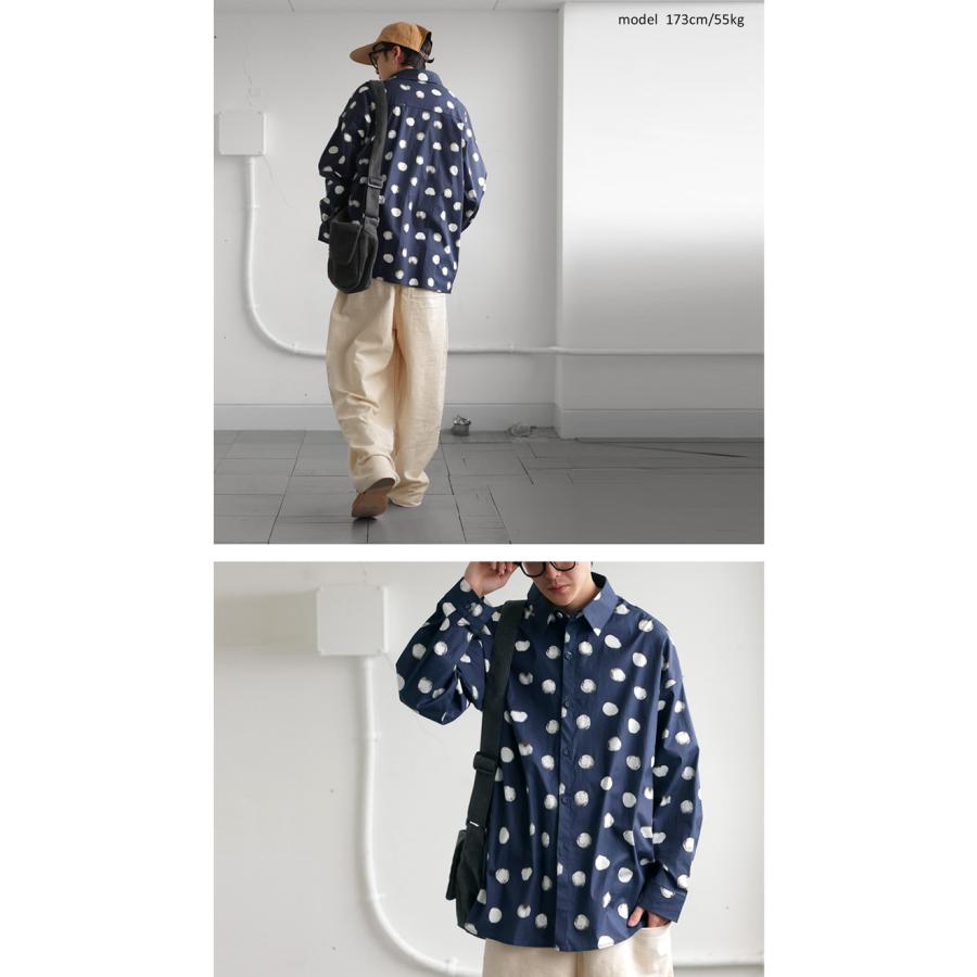 iliac ネイビー ドット柄 シャツ　S ドット柄シャツ シャツ レディース トップス 長袖 送料無料・(100