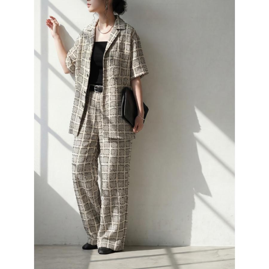 antiqua（アンティカ） シャツ レディース 半袖 オープンカラー 千鳥