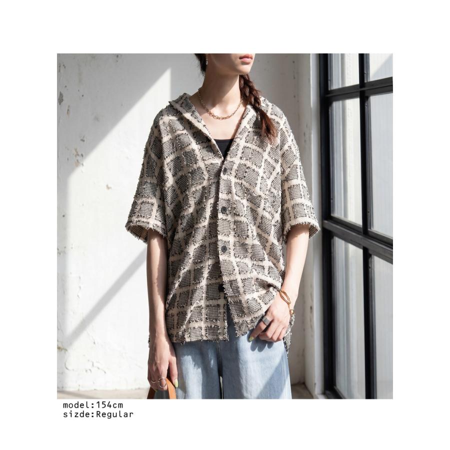 antiqua（アンティカ） シャツ レディース 半袖 オープンカラー 千鳥