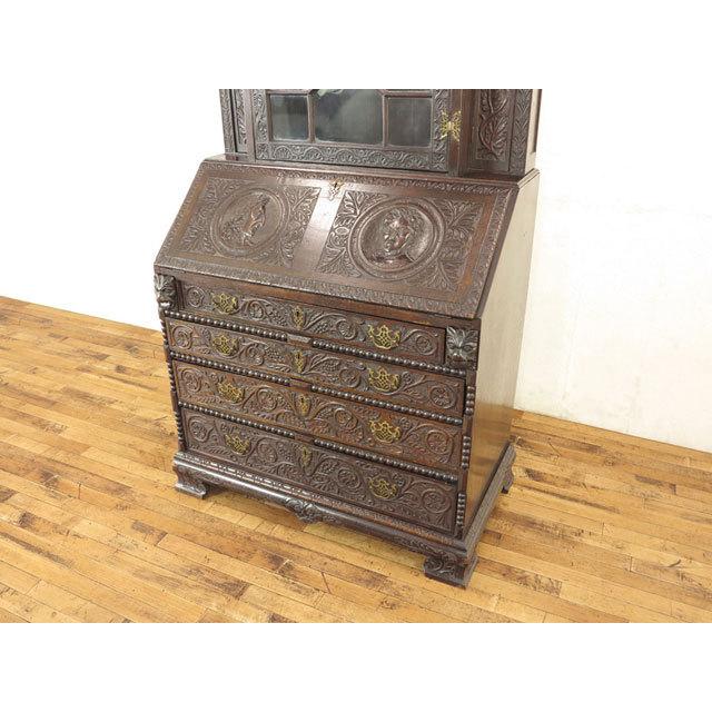 1880年頃 ブックビューロー 華やかな装飾 素晴らしい彫刻 机 イギリス