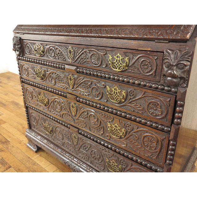 アンティーク風ビューロー 彫刻装飾付き アンティーク風ビューロー 彫刻装飾付き