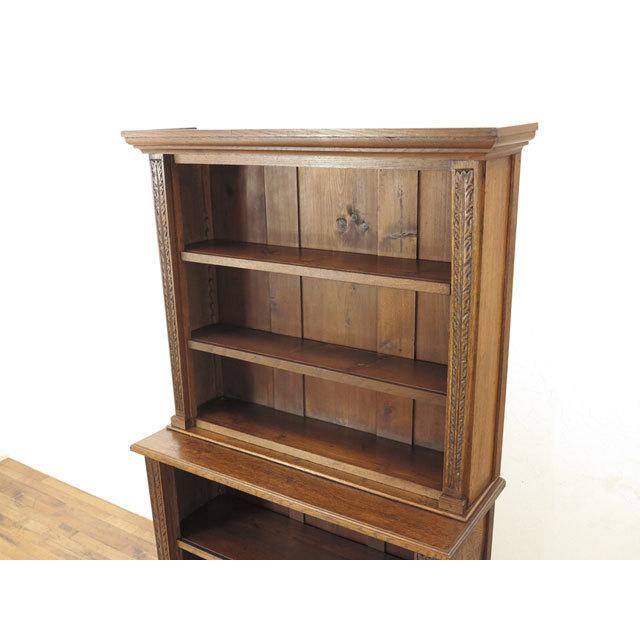 アンティーク棚 オープンブックケース 見せる収納 縦長のシルエット 彫刻も素敵 本棚