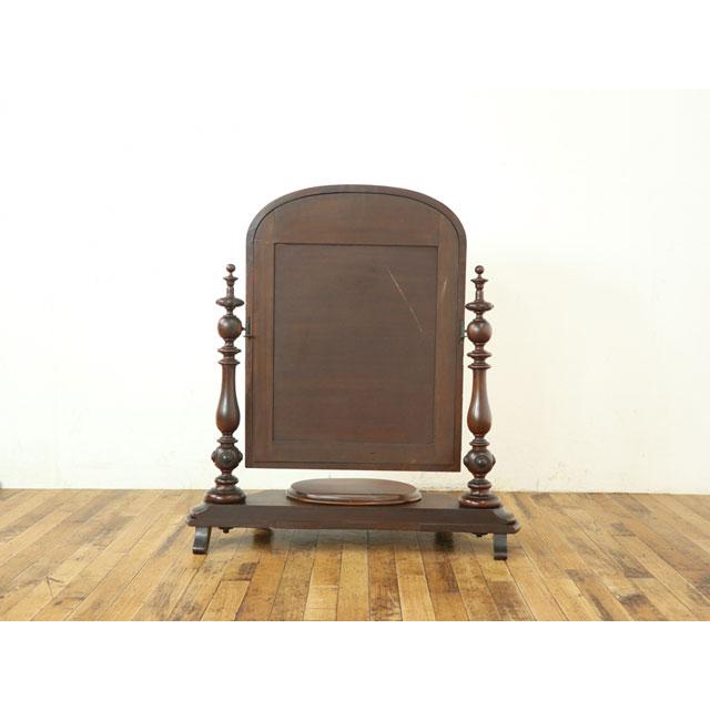 英国アンティーク 卓上ミラー 小さな収納付き デスクミラー 木製