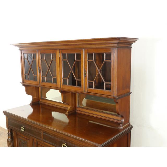 幅160×奥56.5×高178.5cm キャビネット ガラス扉 ミラー付き 上品な