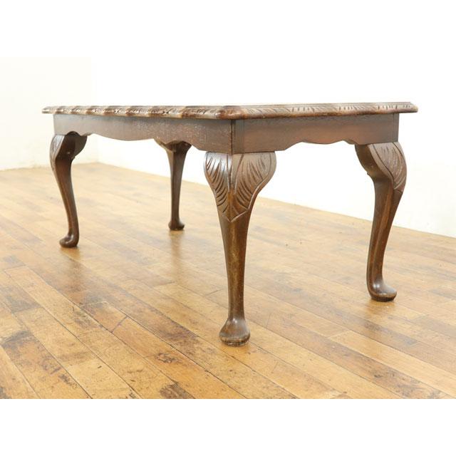 アンティーク ローテーブル レザー／ガラス 猫足