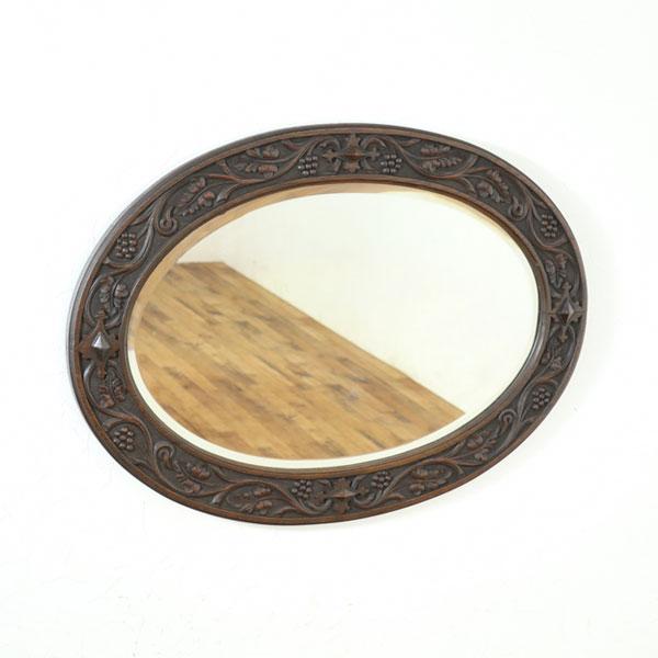 葡萄の彫刻 ウォールミラー 幅88.5×奥6×高63.5cm 楕円形 美しい彫刻