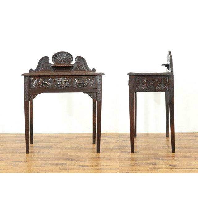 n*a様 【レア品】ダークグリーン サイドテーブル レトロ　昭和 サイドテーブル 引き出し付き グリーンマンの彫刻 かっこいいデザイン