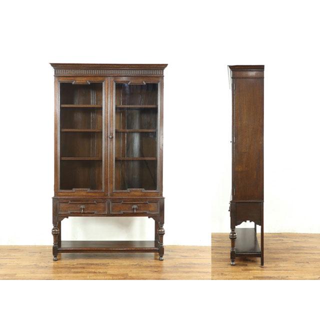 イギリスアンティーク ブックケース 本棚 飾り棚 大きめのガラス扉