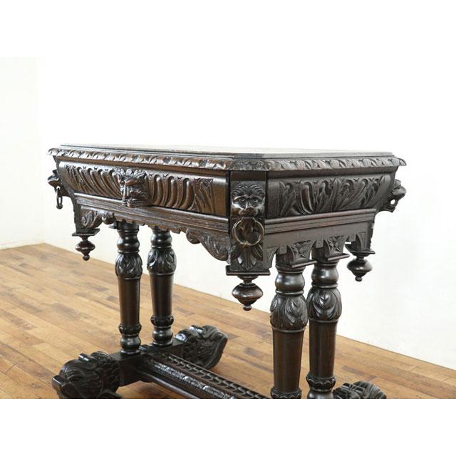 ドルフィン デスク 足先のイルカモチーフなど素晴らしい彫刻 引き出し