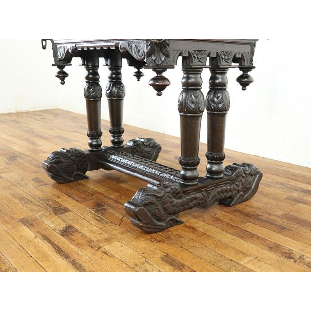 ドルフィン デスク 足先のイルカモチーフなど素晴らしい彫刻 引き出し