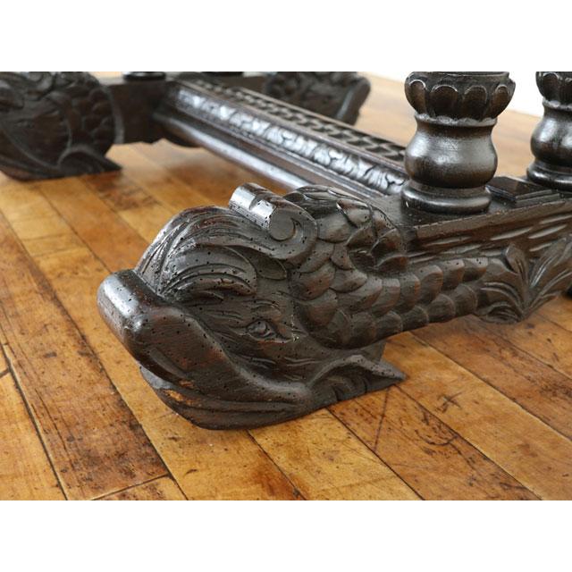 ドルフィン デスク 足先のイルカモチーフなど素晴らしい彫刻 引き出し