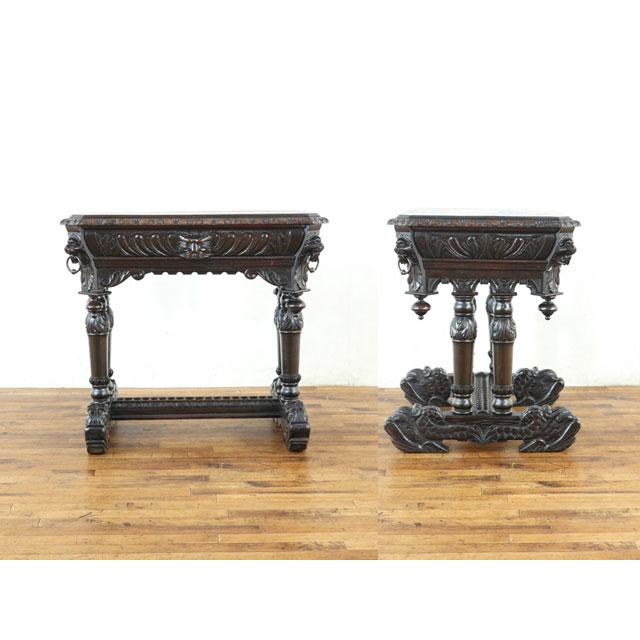 ドルフィン デスク 足先のイルカモチーフなど素晴らしい彫刻 引き出し