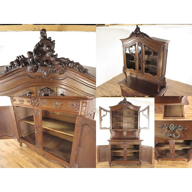 フランスアンティーク キャビネット 大理石天板 大きなミラーが特徴