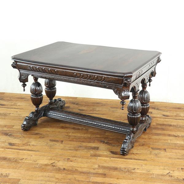 再塗装済み 幅119×奥90×高76cm ダイニングテーブル イルカの彫刻