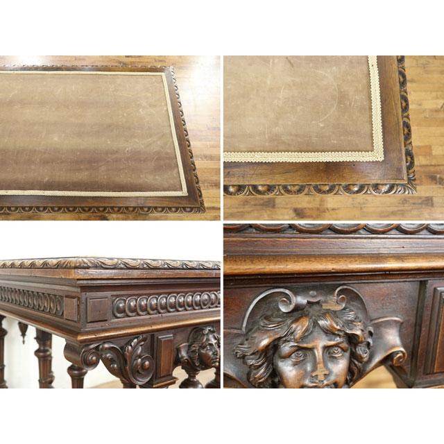 ライブラリーテーブル ルネサンス様式のテーブル 素晴らしい彫刻 書斎