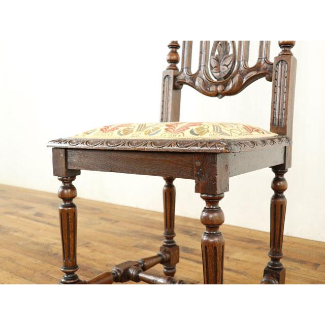 ①美品　フランスアンティーク　ライオンの彫刻 張替済チェア アンティークチェア ライオンモチーフの素晴らしい彫刻 シングルチェア