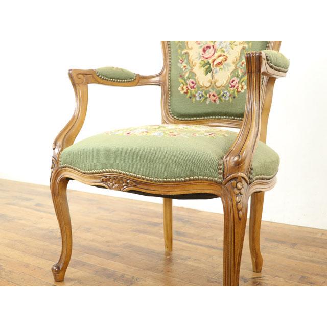 美品】仏フランス アンティーク家具 プチポワン アームチェア ゴブラン織り