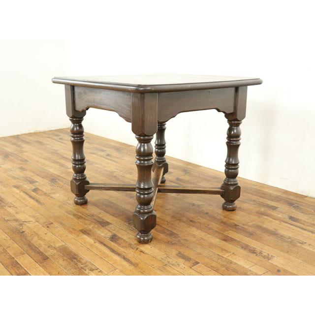 幅87×奥88×高77cm アンティーク ダイニングテーブル 4本足 天板拡張