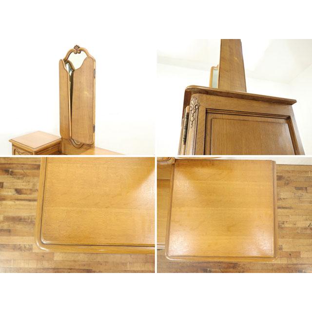 ドレッサー 3面鏡タイプ 全身鏡 引き出しがあるタイプ 明るめ色 猫脚