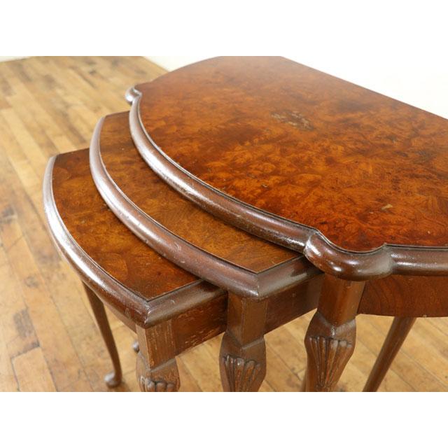 珍しい形 ネストテーブル テーブル3点セット 美しい木目 細めの