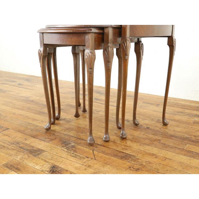 珍しい形 ネストテーブル テーブル3点セット 美しい木目 細めの