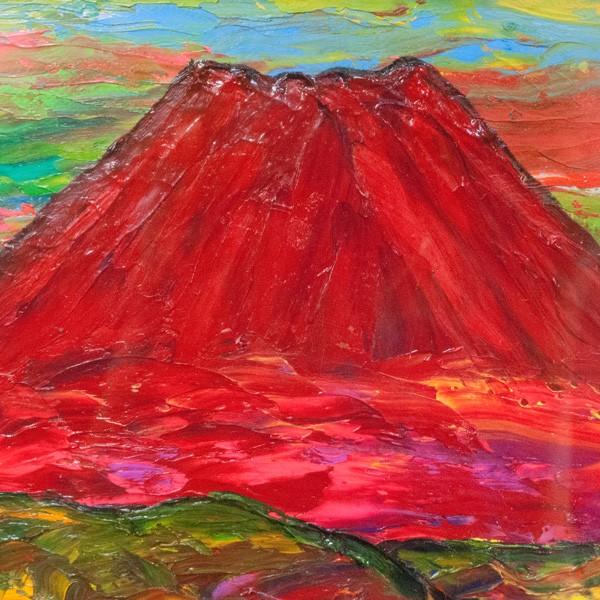 高石国夫 「赤い富士の山」（芦ノ湖） 油彩 F4 : アンティーク慈光